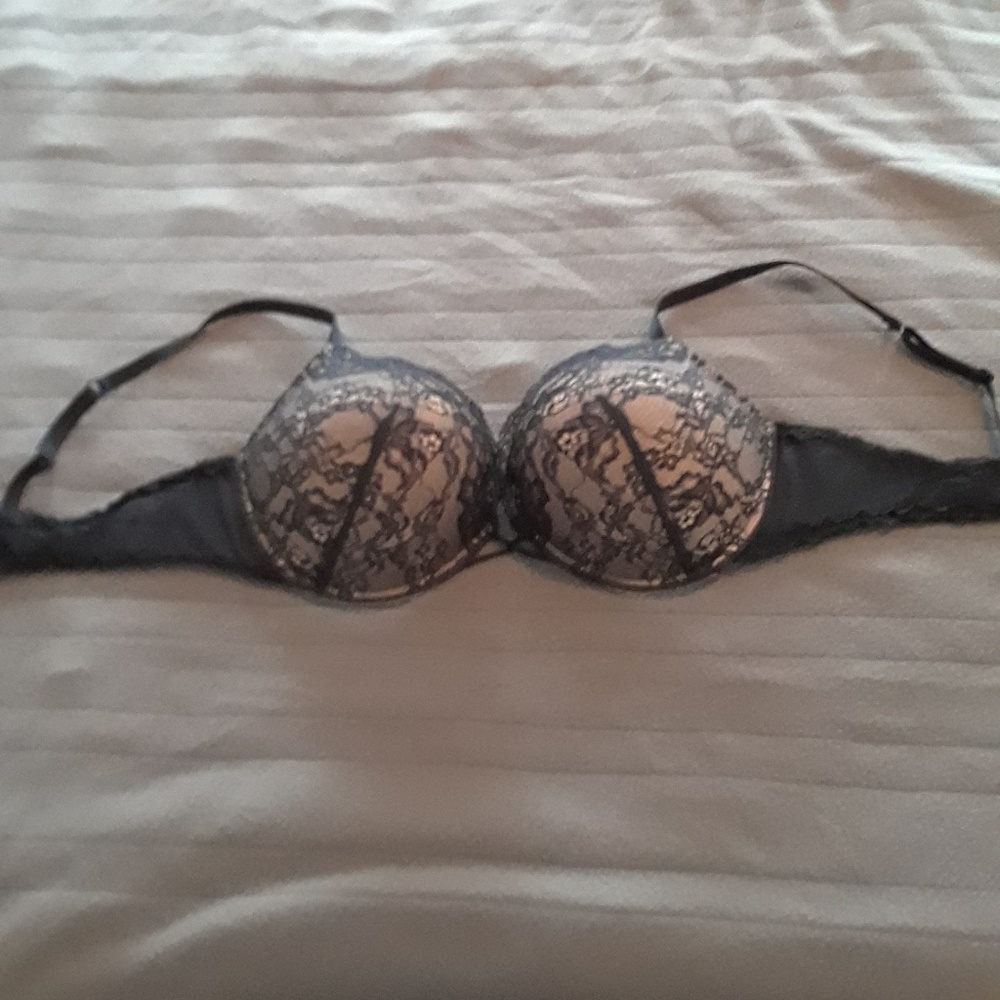 Beige and black bra